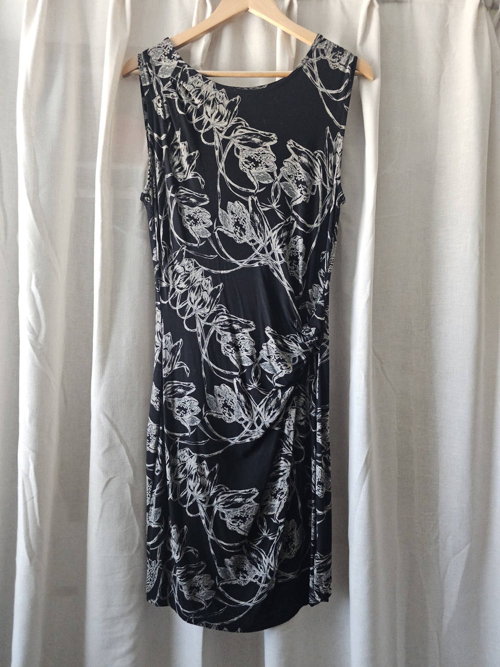 Leifsdottir Floral Sheath Dress Black White Sleeveless Midi Size M